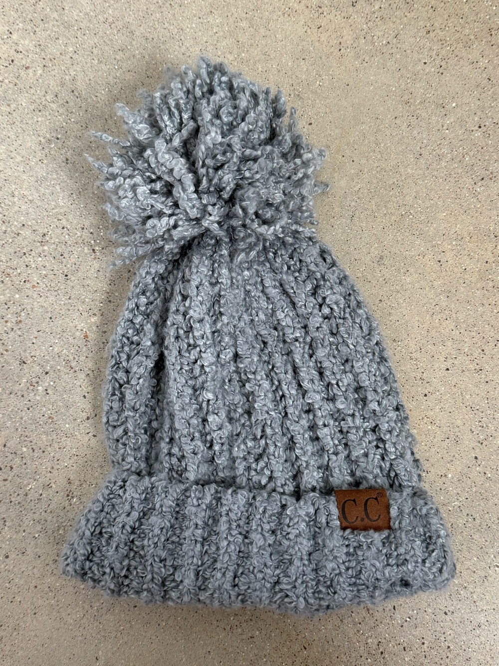 C.C Gray Pom-Pom Chunky Knit Beanie